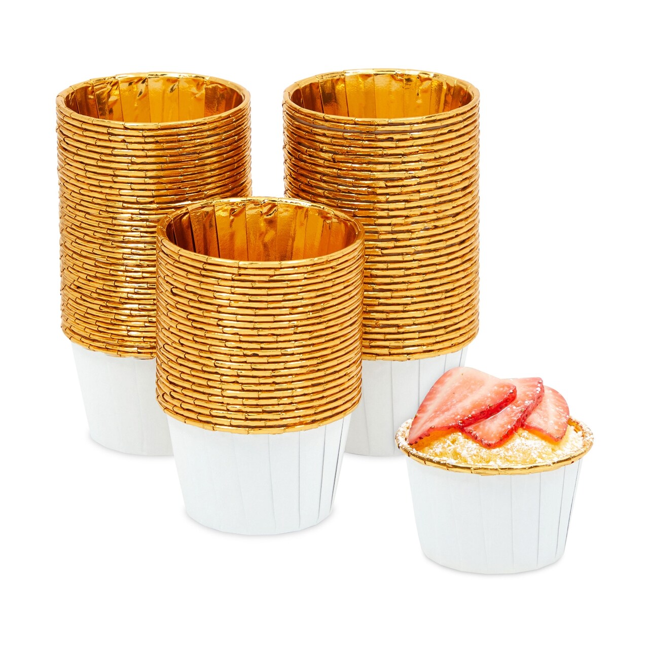 100-Pack Gold Aluminum Foil Cupcake Liners, 2.75x1.5-Inch White